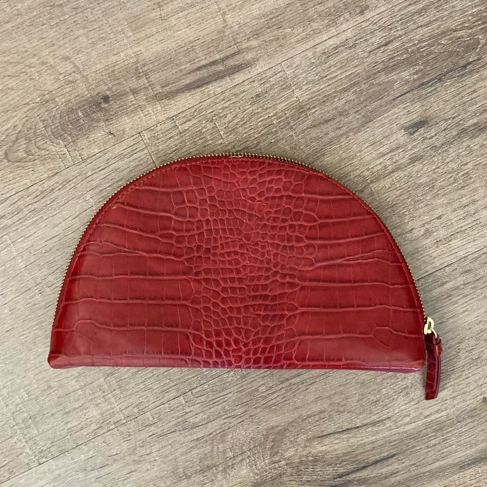Banana Republic Red Clutch Purse Half Circle Faux Snake EUC